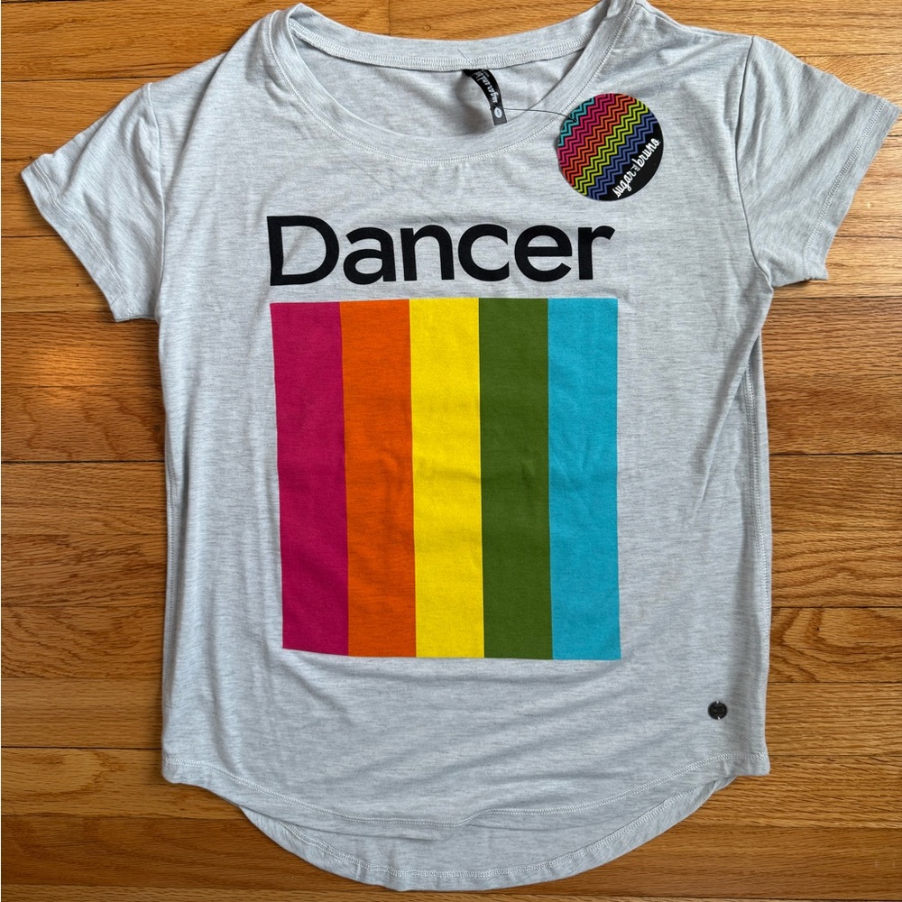 Gray Dancer T-Shirt with Rainbow Stripes